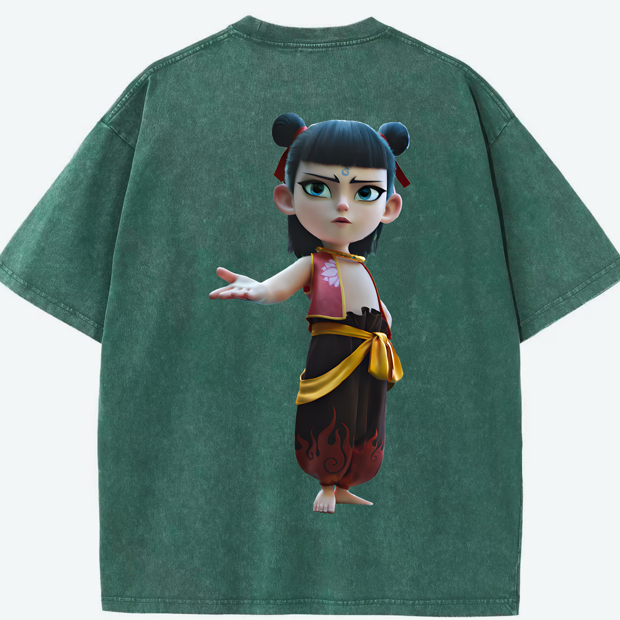 （画像用） Ne Zha 2 ナタ 魔童の大暴れ 綿100% ヴィンテージ風 半袖Tシャツ（背面プリント）
